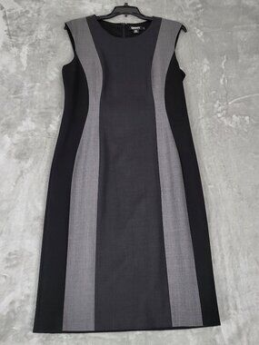 DKNY Donna Karan Black Gray Colorblock Wool Sheath Dress Size 10 Corporate Chic